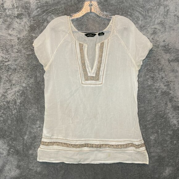 Eddie Bauer Women Classic Boho Cottage Fairy Sheer Raglan V Neck Tunic Top M - Picture 1 of 15